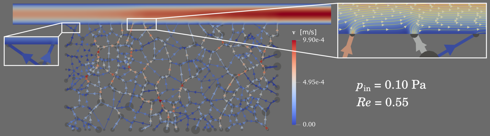 Velocity field in the free-flow and pore-network domain